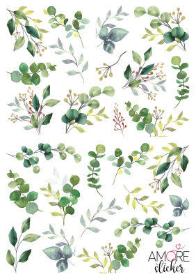 Наклейки переводные для свечей и декора Зеленые ветви из каталога Наклейки декупажные для декора свечей, яиц, изделий из гипса, в интернет-магазине BPW.style